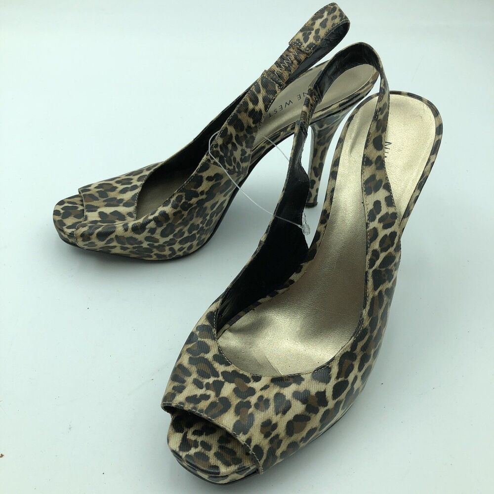 Nine West hotoneo peep toe brown leopard stiletto heel Strap Back 7.5 M